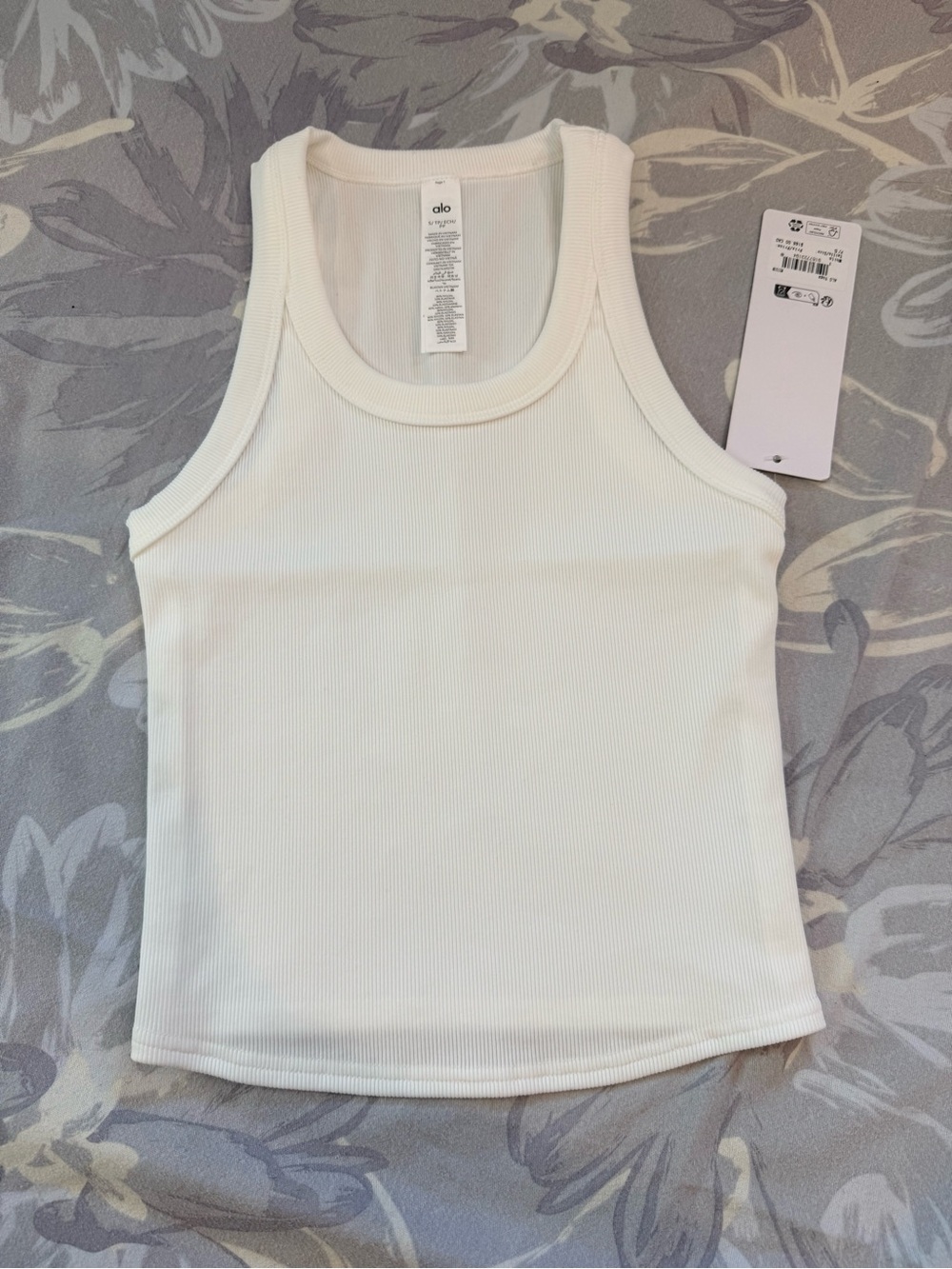 ALO Yoga White Ribbed Racerback Tank